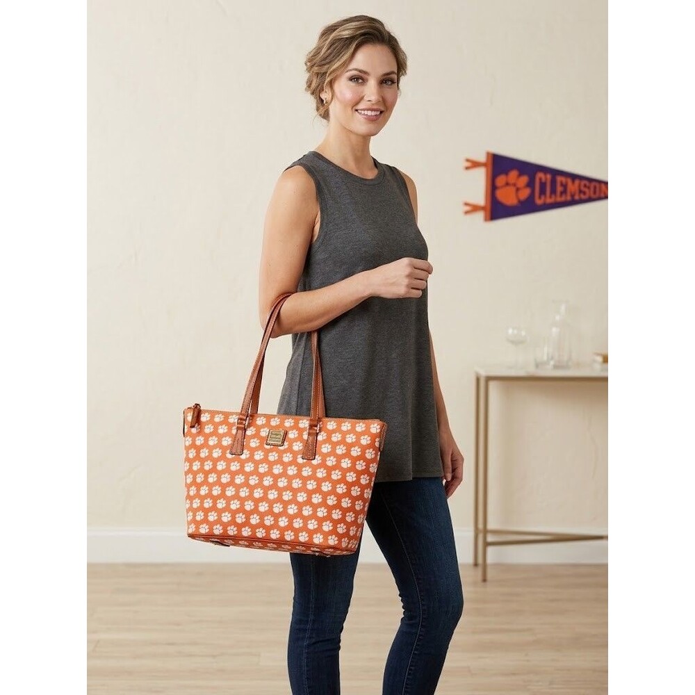 Dooney & Bourke Clemson Tigers Paw Print Zip Top Tote Bag